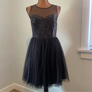 Black Sequin & Mesh Fit and Flare Dress